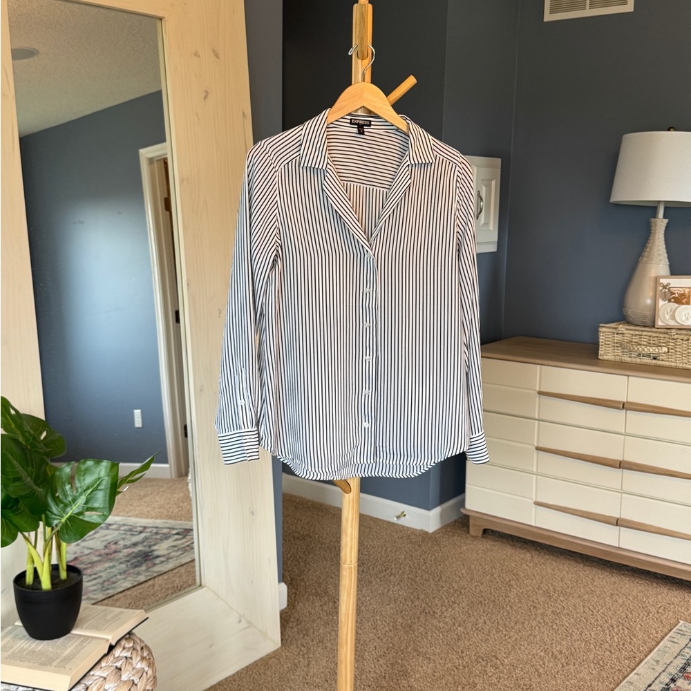 Express Black & White Striped Button Down Shirt